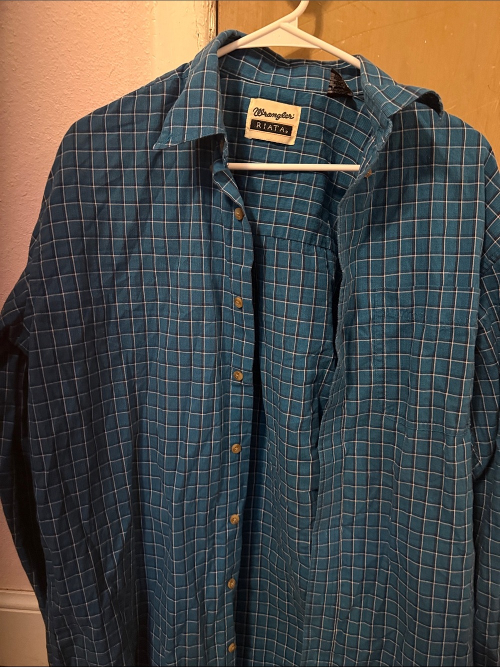 Wrangler Teal Plaid Button-Down Shirt